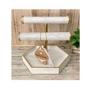 NWT Made in Thailand Marble like jewelry holder Organizer with 2 rods & Tray